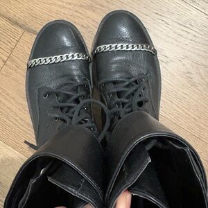 Jessica Simpson Black Chain-Detail Combat Boots